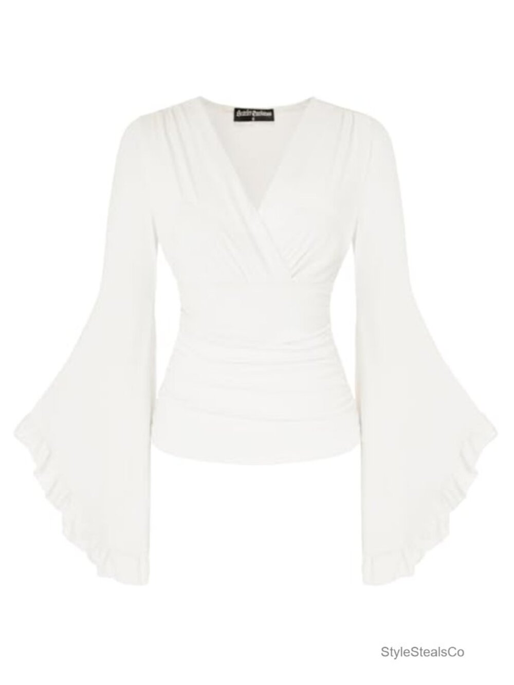Bell Sleeve Blouse V Neck Ruched Peasant Top Renaissance Women